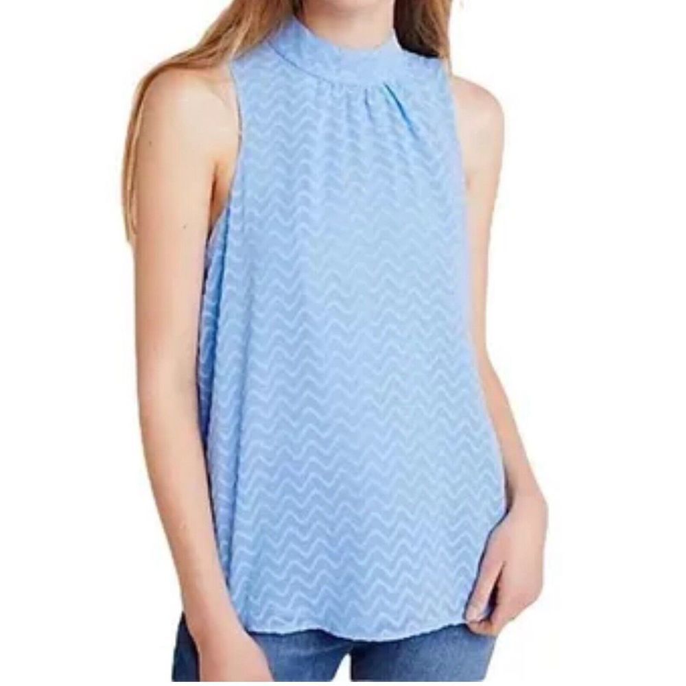 New Maeve Anthropologie Chevron Texture‎ Sleeveless Halter Blouse Blue Size XS